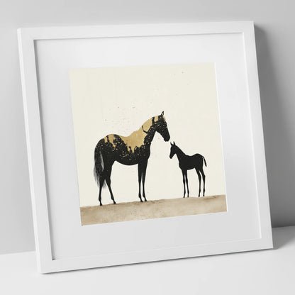 Gilded Bond mare & foal art print in white frame