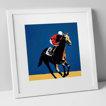 Gallop in Scarlet racing horse art print in white frame