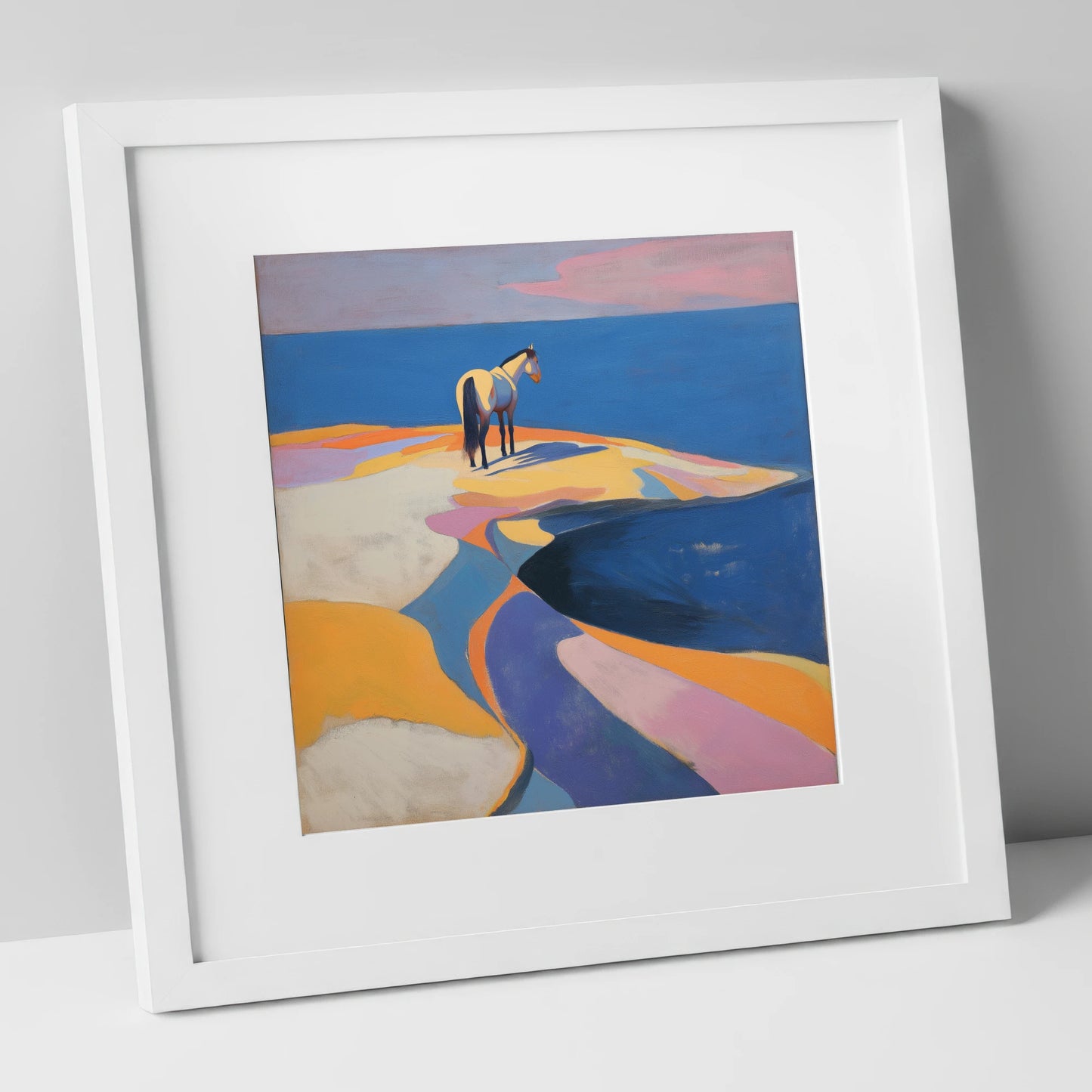 Sentinel by the Sea horse landscape art print in white frame