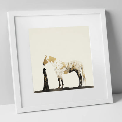 The Golden Bond horse & rider art print in white frame