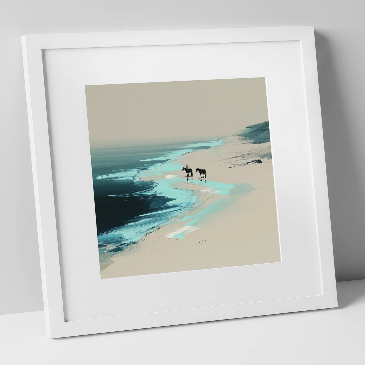Edge of the Tide horse landscape art print in white frame