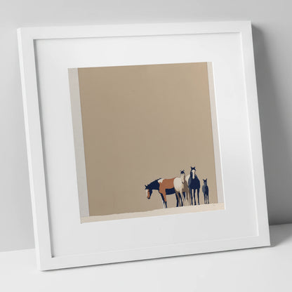 Quiet Desert Herd wild horses art print in white frame