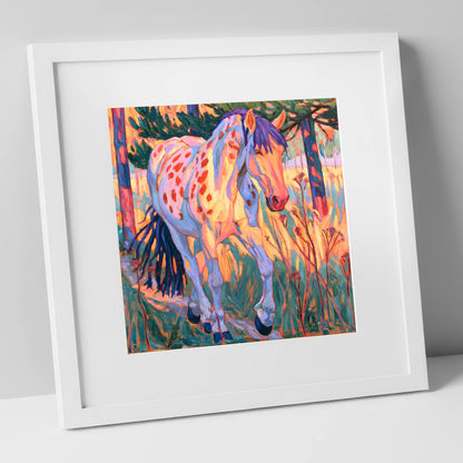 Vibrant Appaloosa In Tall Grass horse breed art print in white frame