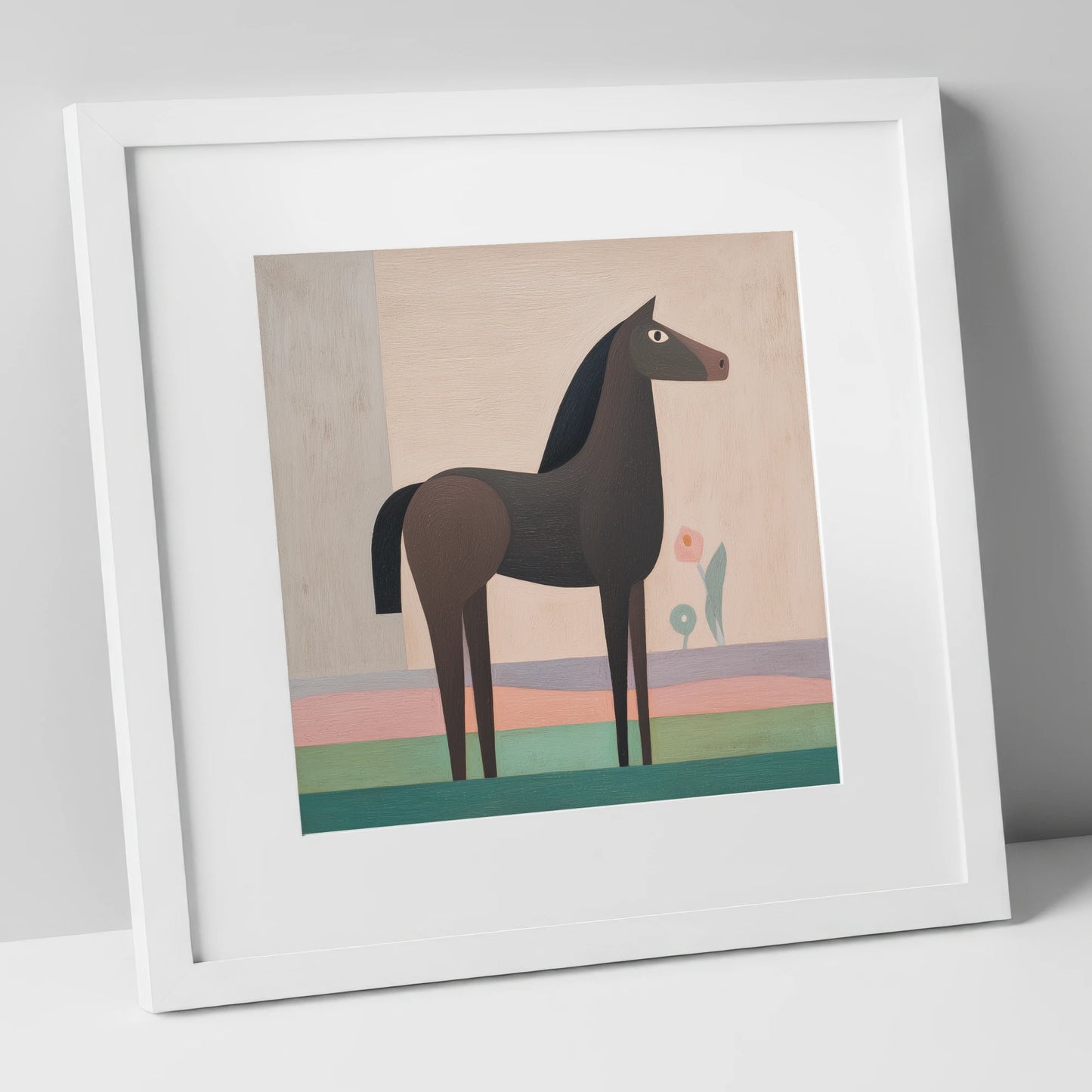Modernist Equine Profile horse breed art print in white frame
