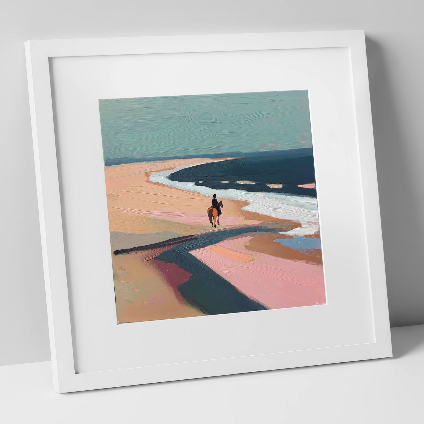Coastal Solitude horse landscape art print in white frame