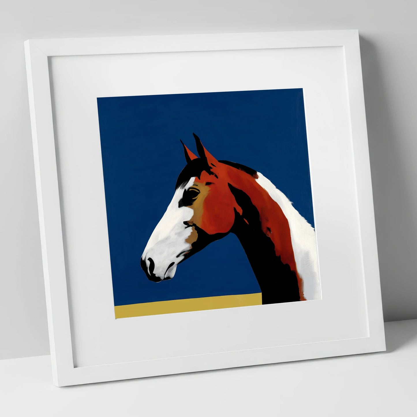 Vivid Profile in Azure horse portrait art print in white frame