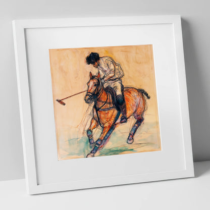 Heat of the Chukka polo horse art print in white frame