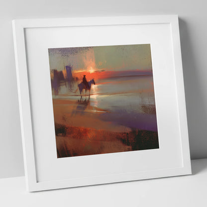 Crimson Horizon Ride horse landscape art print in white frame