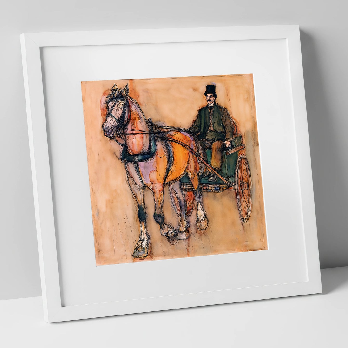Gentleman of the Reins working horse art print in white frame