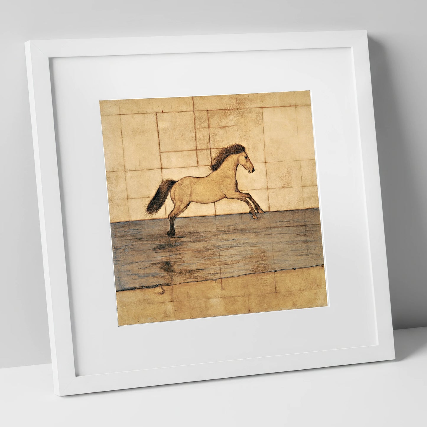 Classical Canter Study horse portrait art print in white frame