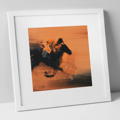 Amber Gallop racing horse art print in white frame