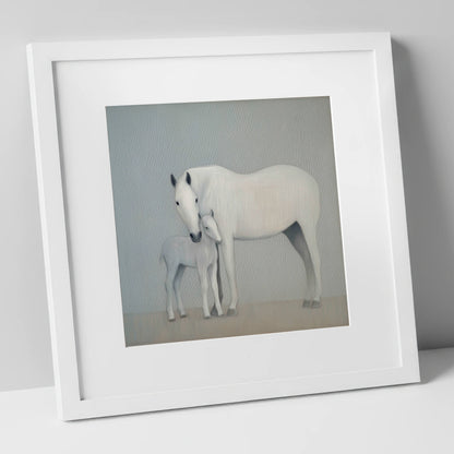 Quiet Devotion mare & foal art print in white frame