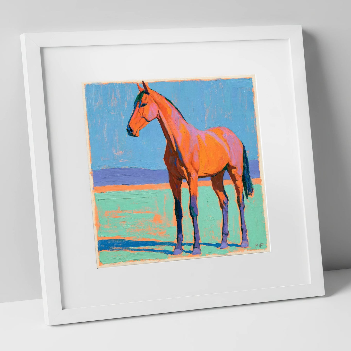 Vibrant Orange Horse Portrait horse breed art print in white frame