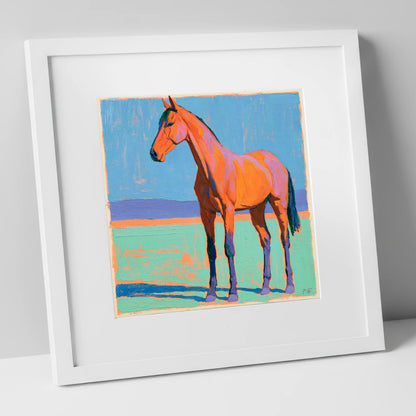Vibrant Orange Horse Portrait horse breed art print in white frame