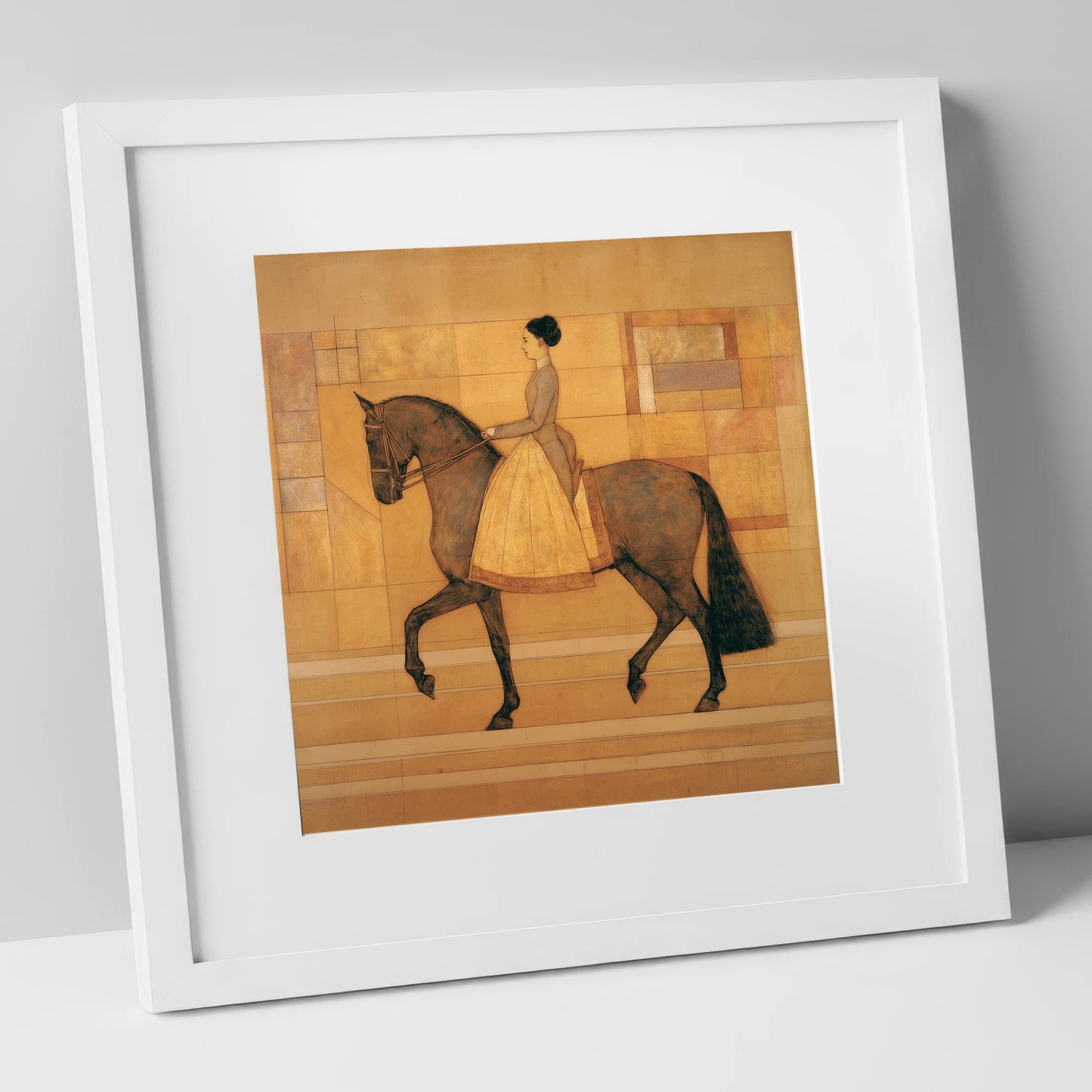 Golden Era Dressage dressage horse art print in white frame