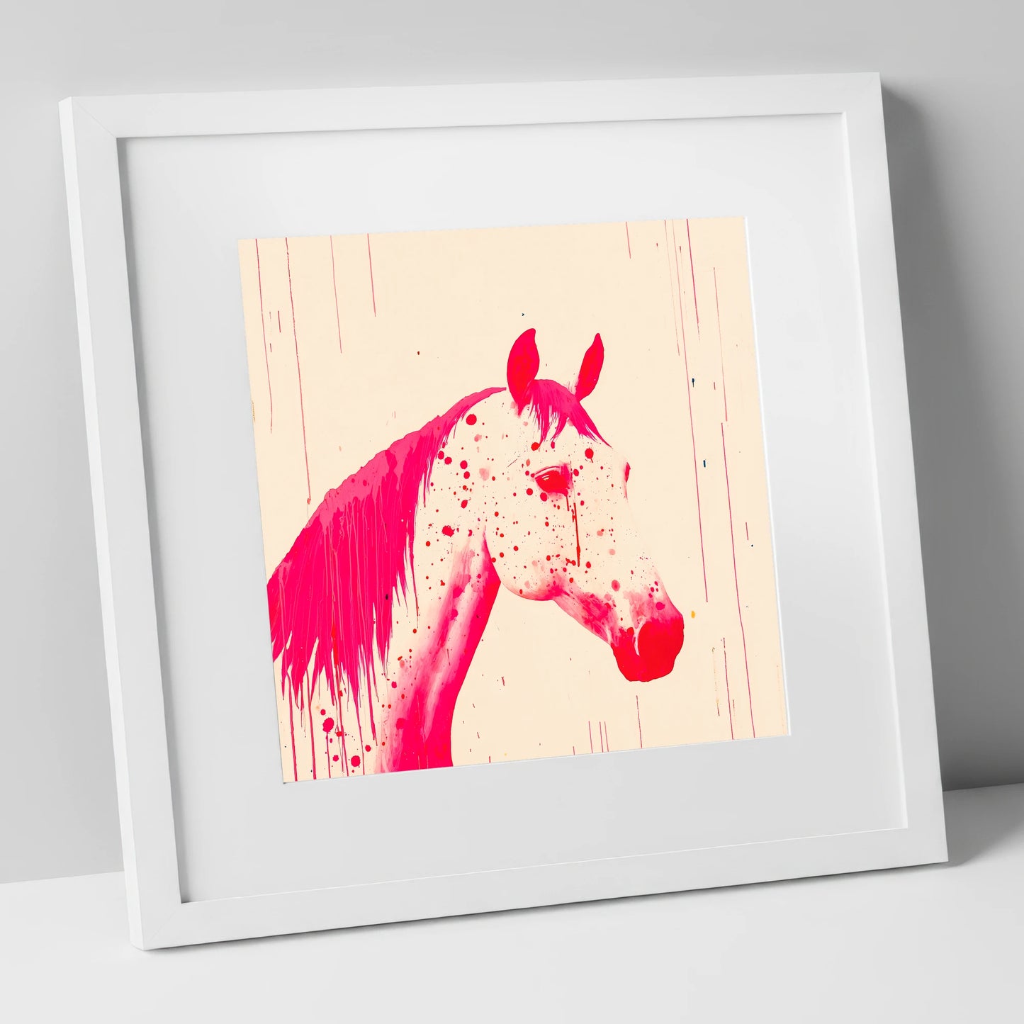 Bold Magenta Profile horse breed art print in white frame