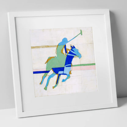 Dynamic Azure Polo polo horse art print in white frame