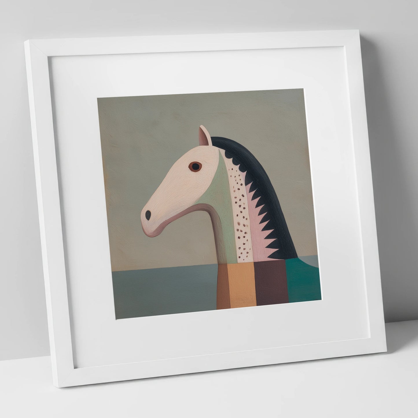 Stylised Equine Profile horse breed art print in white frame