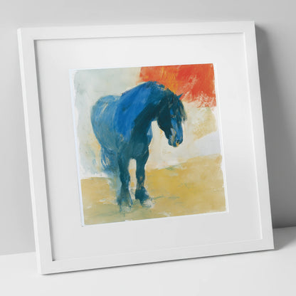 Vivid Cobalt Heavy Horse horse breed art print in white frame
