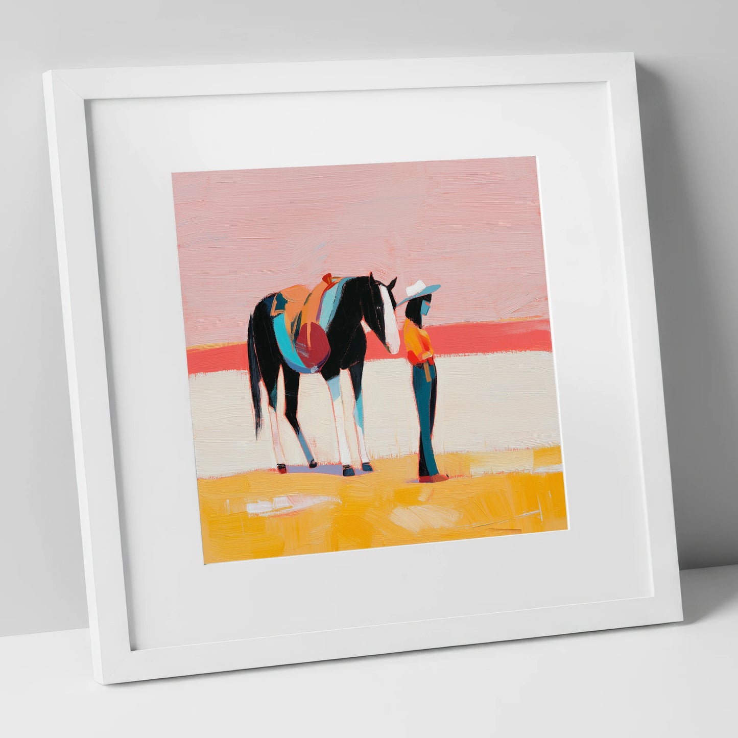Painted Desert Rider western horse art print in white frame