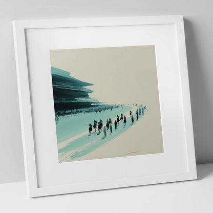 The Final Curve racing horse art print in white frame