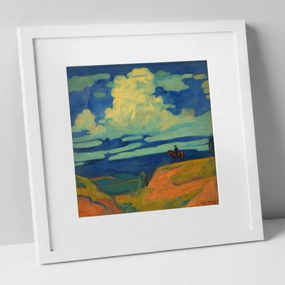Beneath Billowing Skies horse landscape art print in white frame
