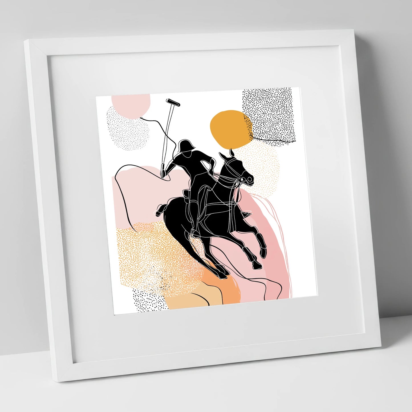 Graphic Polo Motion polo horse art print in white frame