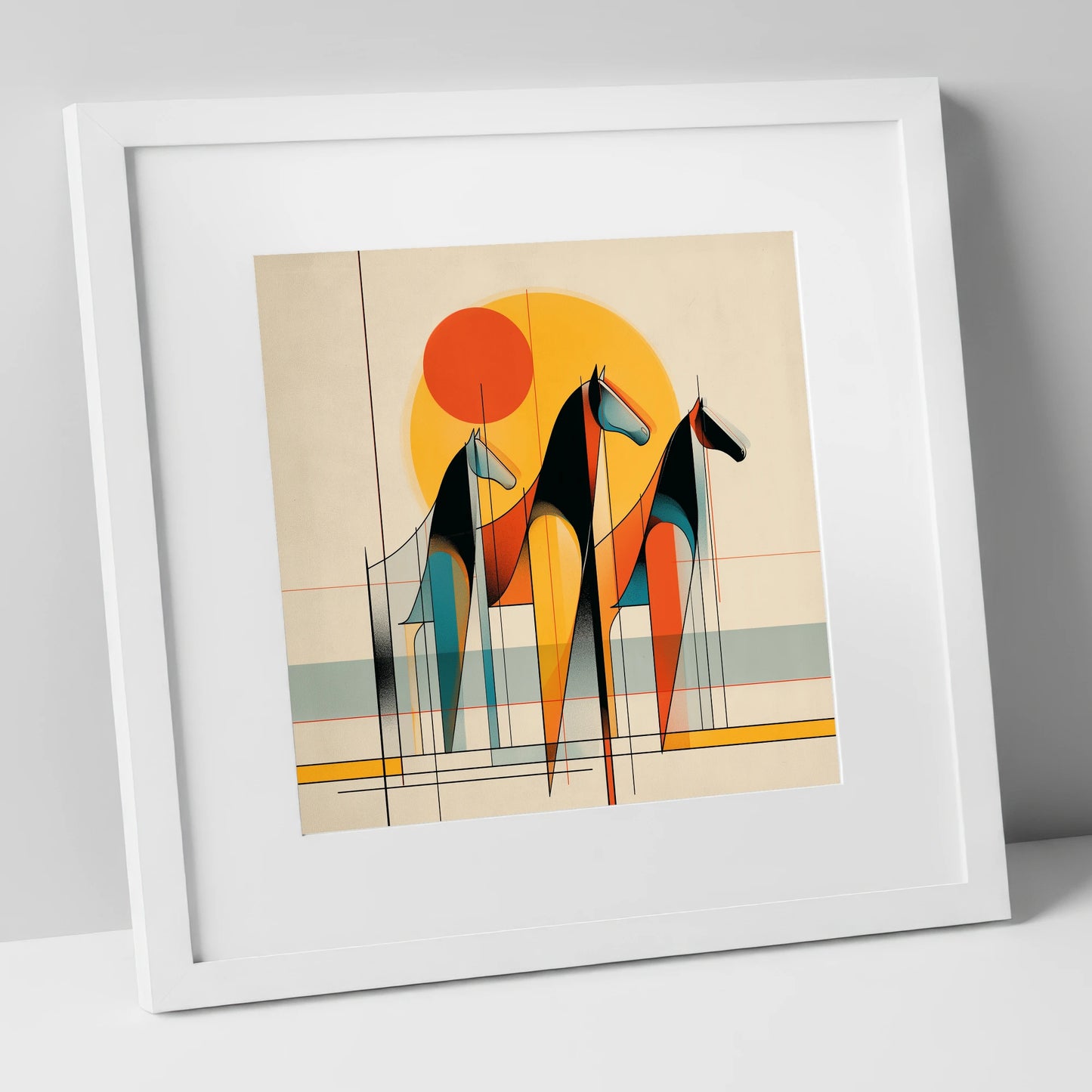 Rhythmic Horizon horse landscape art print in white frame