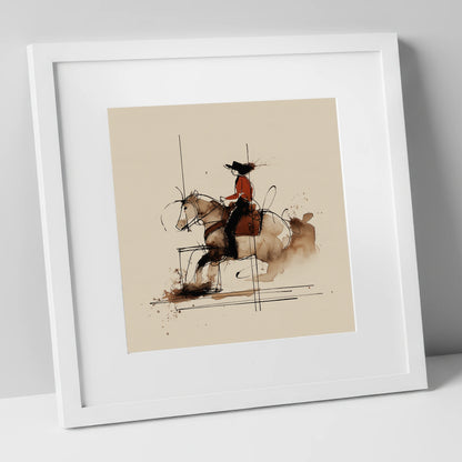 Crimson Western Rider western horse art print in white frame