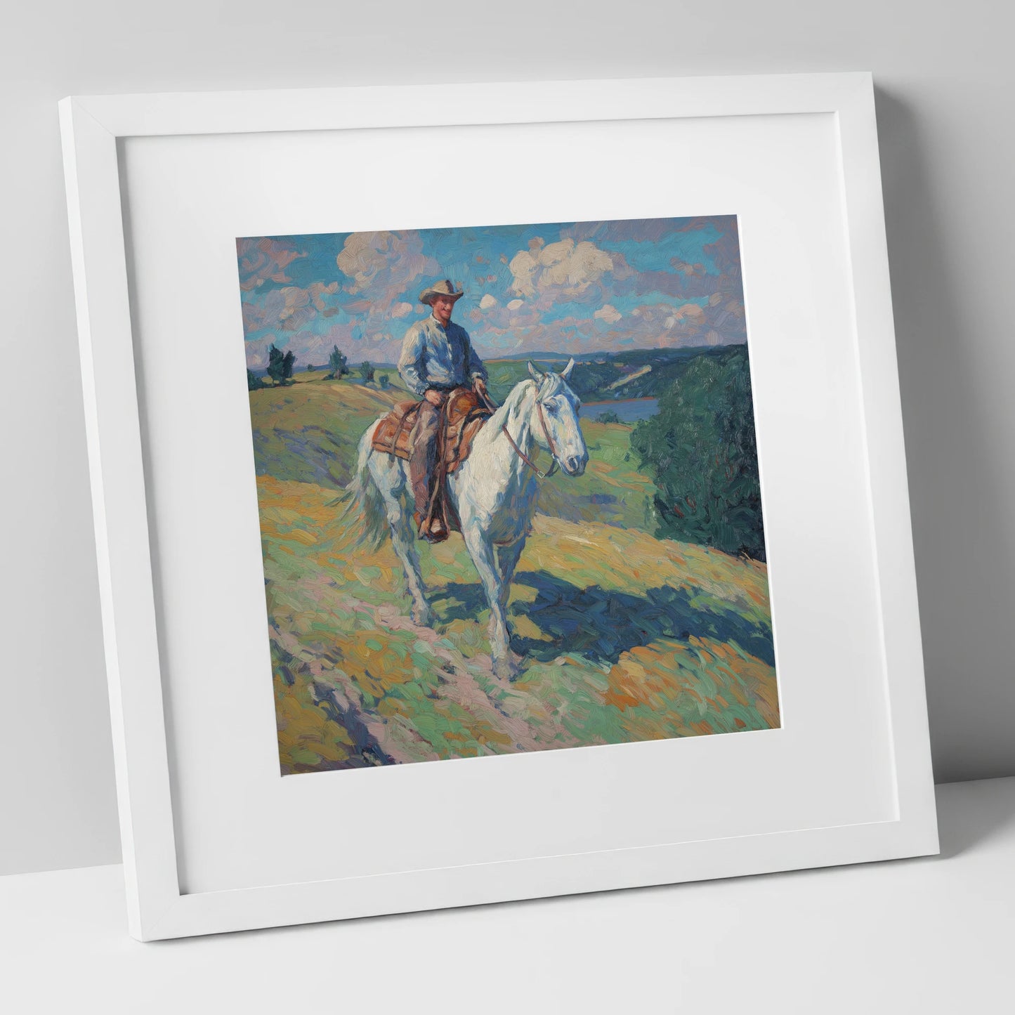 Riding the Ridge western horse art print in white frame