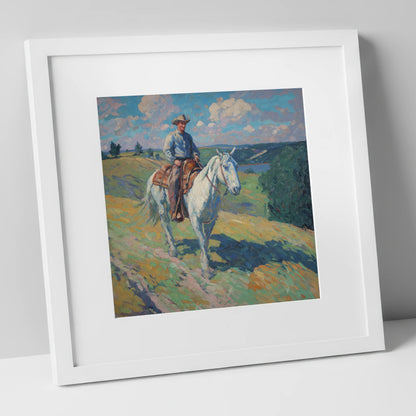 Riding the Ridge western horse art print in white frame