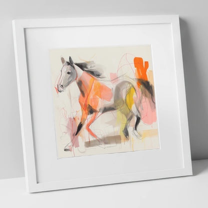 Vibrant Equine Spirit horse portrait art print in white frame