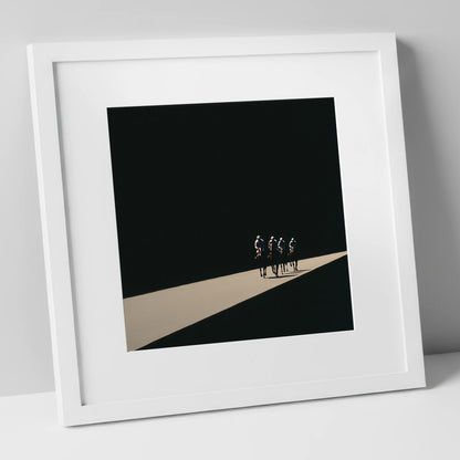 Out of the Shadows racing horse art print in white frame