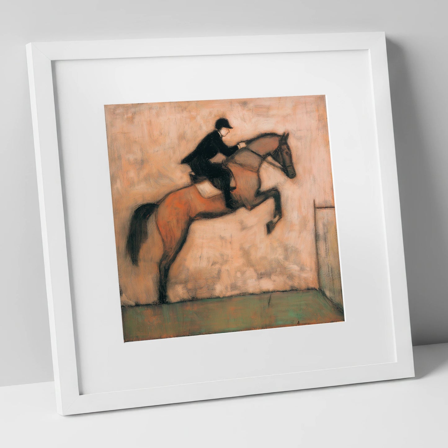 The Perfect Arc show jumping horse art print in white frame