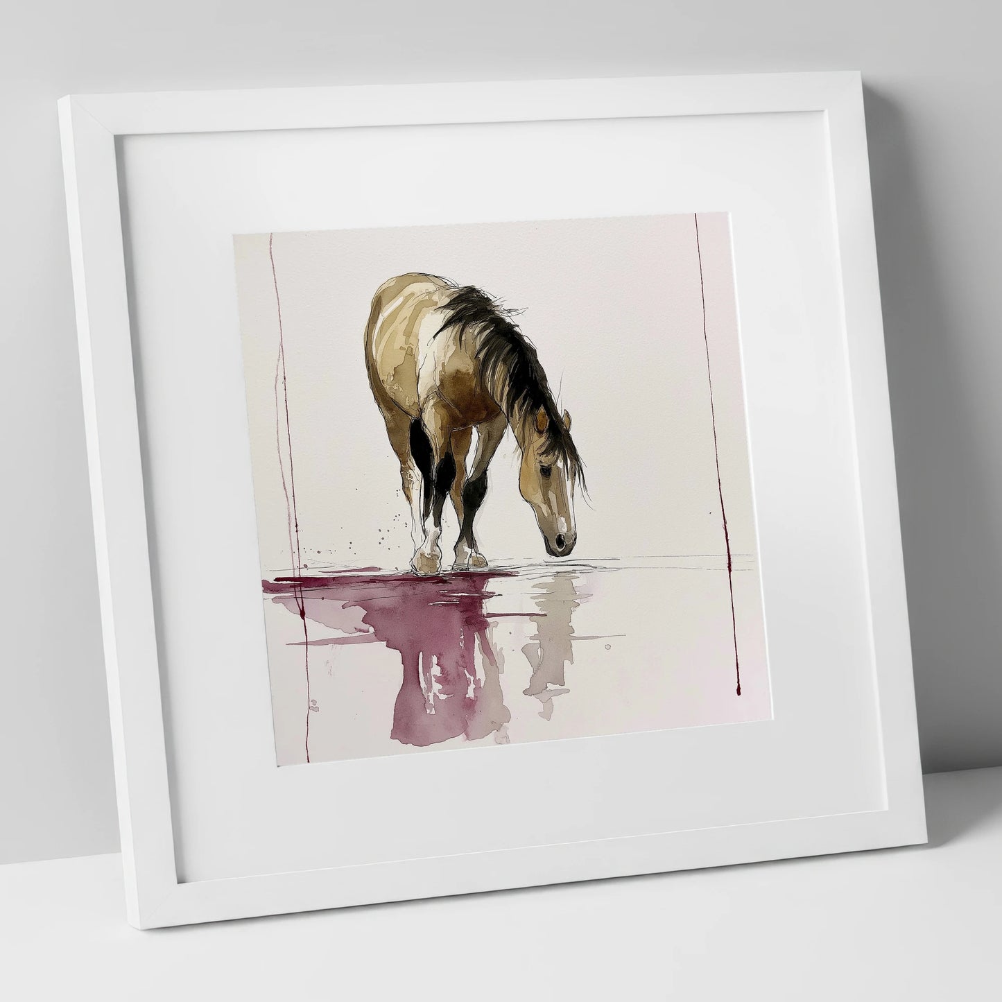 Quiet Reflection horse portrait art print in white frame