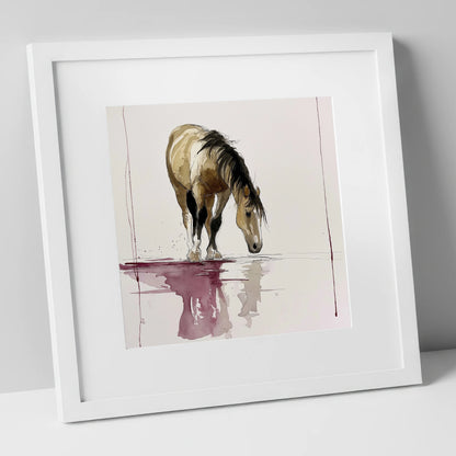 Quiet Reflection horse portrait art print in white frame