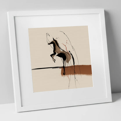 Untamed Sepia Silhouette horse portrait art print in white frame