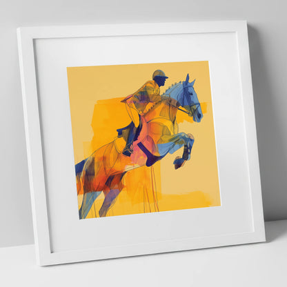 Vibrant Showjumping Flight show jumping horse art print in white frame