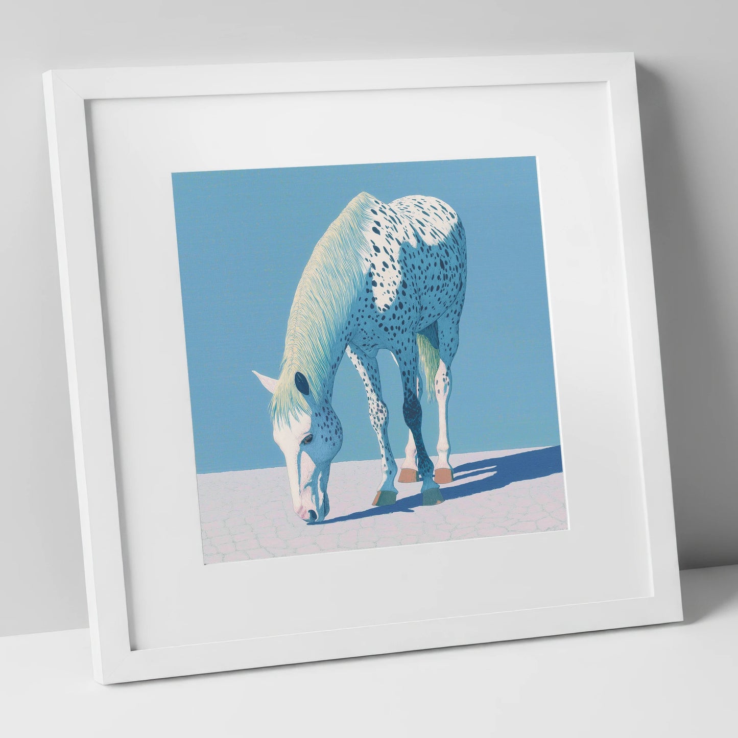 Azure Appaloosa horse breed art print in white frame