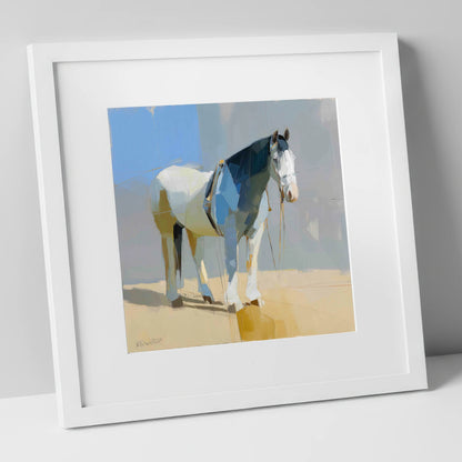 Sunlit Slate Draught working horse art print in white frame