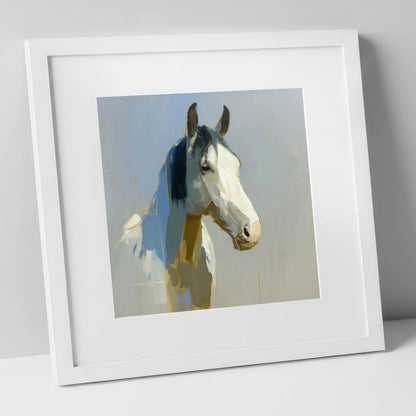 Luminous Morning Watch horse portrait art print in white frame