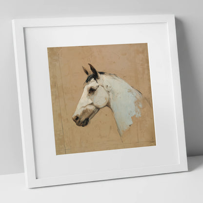Elegance in Grey horse portrait art print in white frame