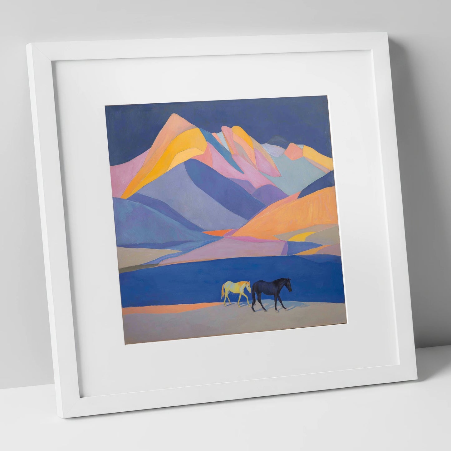 High Mountain Spirits horse landscape art print in white frame