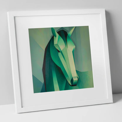 The Emerald Facets horse portrait art print in white frame