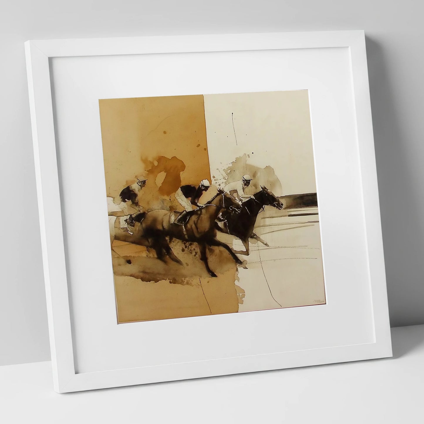 Dust and Glory racing horse art print in white frame