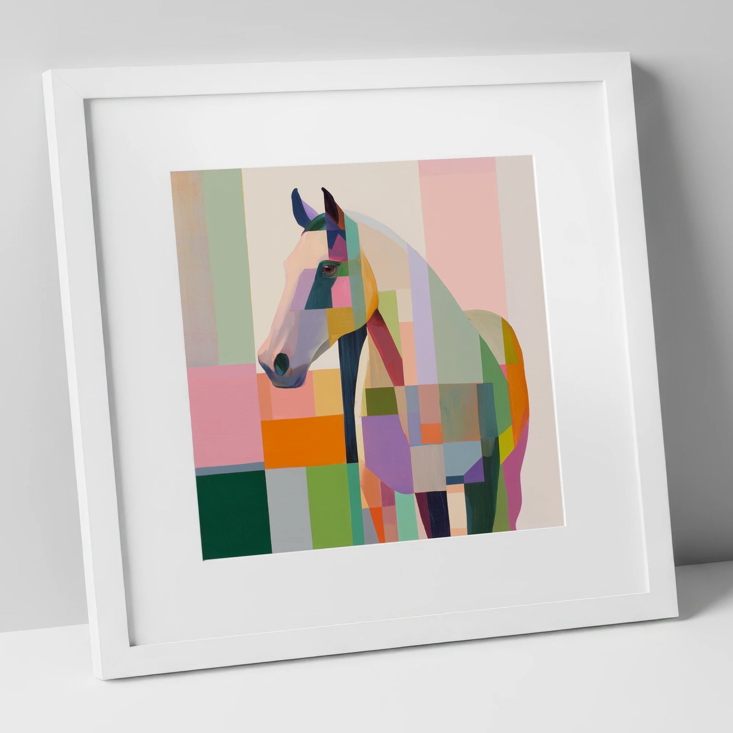 Prismatic Equine Profile horse breed art print in white frame