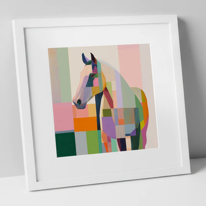 Prismatic Equine Profile horse breed art print in white frame