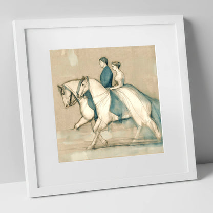 Quiet Companionship horse & rider art print in white frame