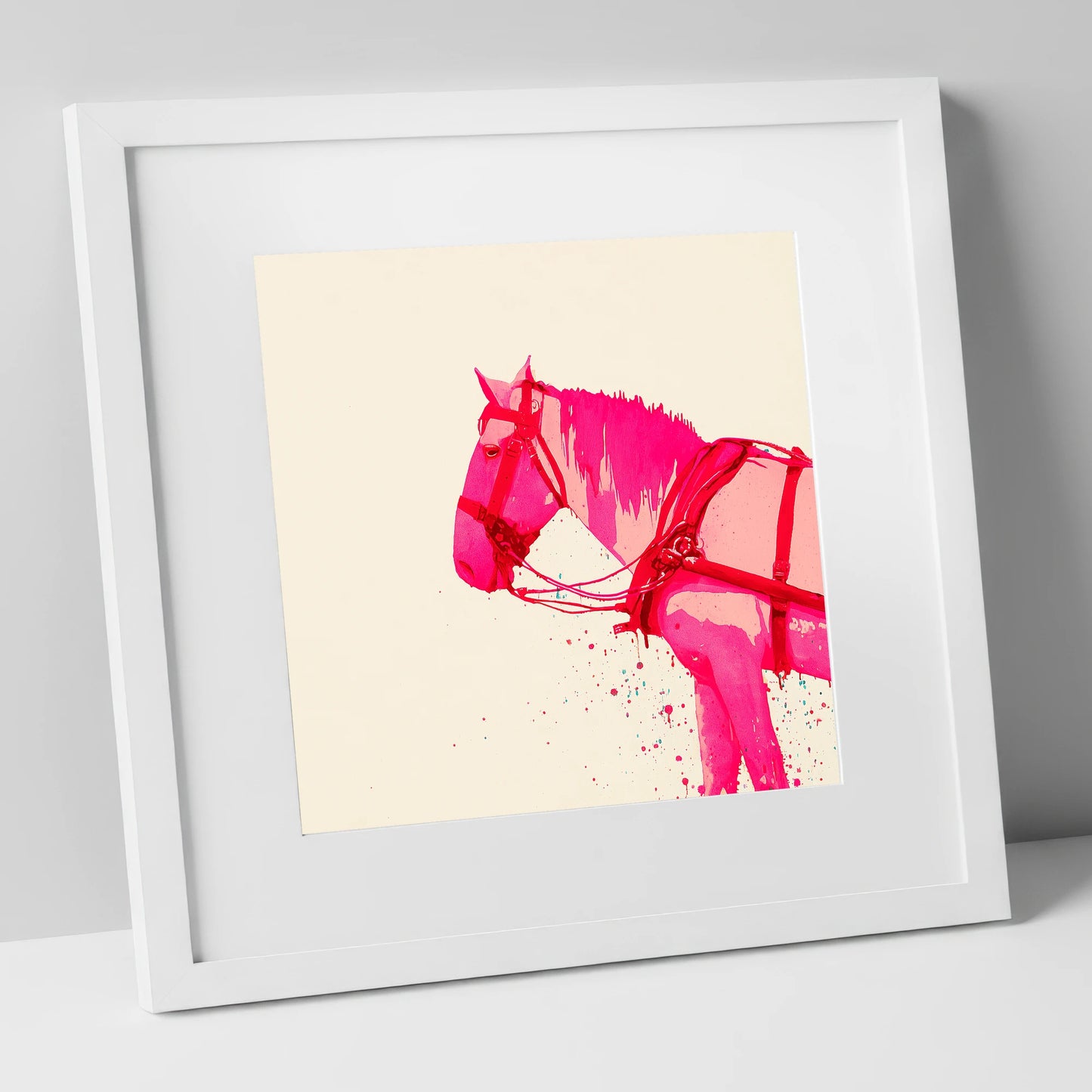 Vibrant Harness Profile working horse art print in white frame