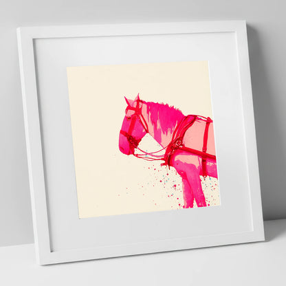 Vibrant Harness Profile working horse art print in white frame